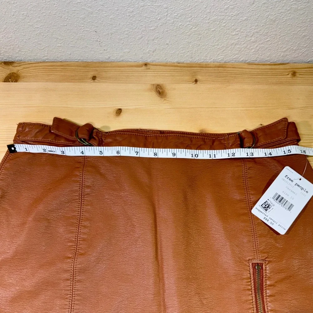 Free People Vegan Leather Mini Skirt Caramel Brown Size 10 SUMMER VACATION READY